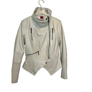 G.I.L.I. Women's Ivory Leather Peplum Zip Moto Jacket 6